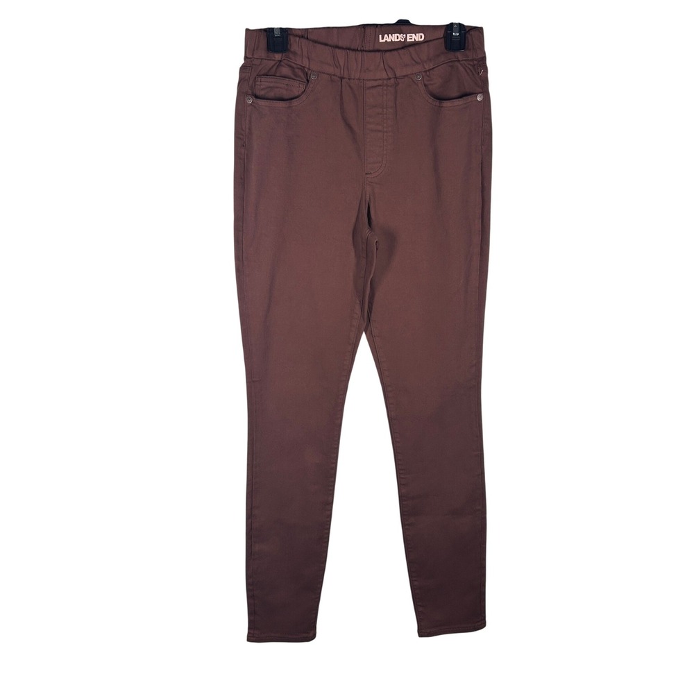 Lands End Womens Brown Pull On Stretch Twill Pants Elastic Waist Size 8